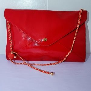 Lodis Glossy Red Clutch With Gold Snap Closure Red Purse Without Chain